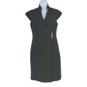 Calvin Klein Sheath Shift Wrap Dress Green Short Sleeve Tailored Slimming Sz 2